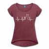 Spreadshirt Katze Silhouette EKG Herzschlag Katzenfan Frauen T-Shirt mit gerollten Ärmeln
