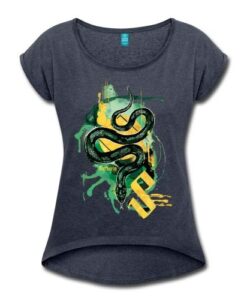 Spreadshirt Harry Potter Haus Slytherin Schlange Frauen T-Shirt mit gerollten Ärmeln
