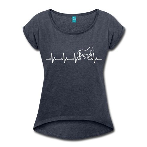 Spreadshirt Pferd Silhouette EKG Herzschlag Pferdesport Frauen T-Shirt mit gerollten Ärmeln