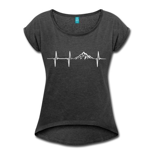 Spreadshirt Herzschlag Puls Frequenz Berge EKG Frauen T-Shirt mit gerollten Ärmeln