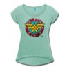 Spreadshirt DC Comics Wonder Woman Logo Used Look Frauen T-Shirt mit gerollten Ärmeln