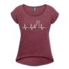 Spreadshirt Hund EKG Silhouette Herzschlag Hundefan Frauen T-Shirt mit gerollten Ärmeln