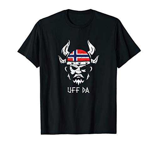 Wikinger Norwegische Flagge Uff Da Wikinger Hut Silhouette T-Shirt