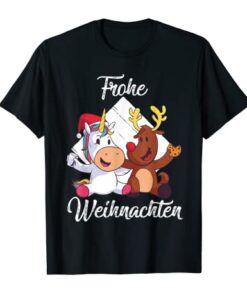 Frohe Weihnachten Einhorn Hirsch T-Shirt