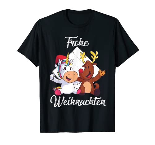 Frohe Weihnachten Einhorn Hirsch T-Shirt