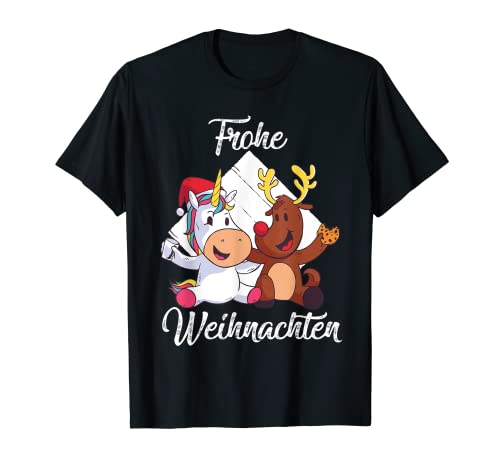 Frohe Weihnachten Einhorn Hirsch T-Shirt - Galeriemode