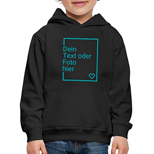 Spreadshirt Personalisierbarer Hoodie Selbst Gestalten mit Foto und Text Wunschmotiv Kinder Premium Hoodie, 152-164, Schwarz