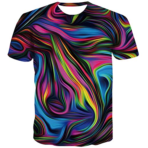 KYKU Bunte T-Shirts für Herren, 3D-Druck, Neon, abstrakt, T-Shirt, kurzärmelig, Colorful Shirts, 4X-Groß