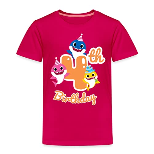 Spreadshirt Baby Shark 4. Geburtstag Geschenk Kindergeburtstag Kinder Premium T-Shirt, 98-104, Dunkles Pink