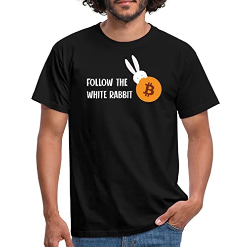 Spreadshirt Bitcoin Follow The White Rabbit Blocktrainer Krypto Männer T-Shirt, XXL, Schwarz
