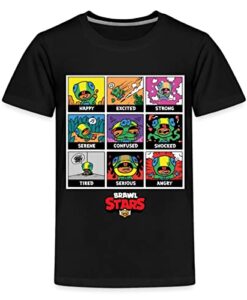 Spreadshirt Brawl Stars Leon Emotionen Kacheln Teenager Premium T-Shirt, 146-152, Schwarz