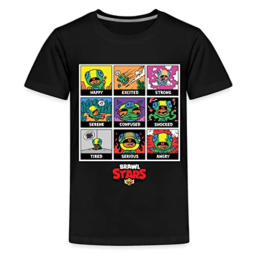 Spreadshirt Brawl Stars Leon Emotionen Kacheln Teenager Premium T-Shirt, 146-152, Schwarz