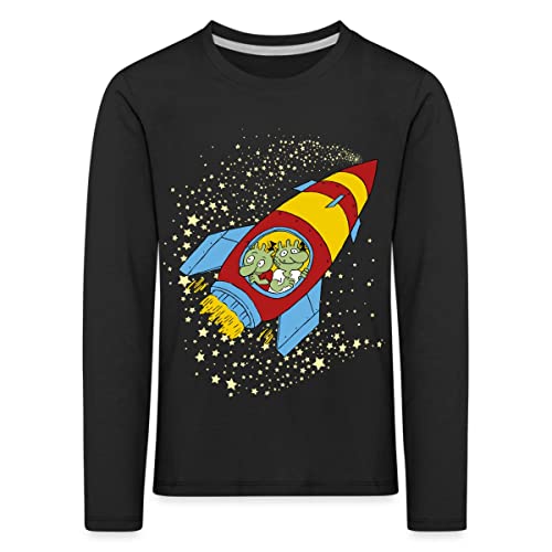 Spreadshirt Die Olchis Classic Fliegen Mit Einer Rakete Kinder Premium Langarmshirt, 134-140, Schwarz