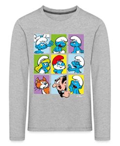 Spreadshirt Die Schlümpfe Kacheln Kinder Premium Langarmshirt, 122-128, Grau meliert
