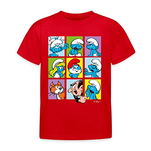 Spreadshirt Die Schlümpfe Kacheln Kinder T-Shirt, 110-116, Rot