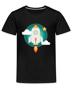 Spreadshirt ESA European Space Agency Europäische Weltraumorganisation Grüne Rakete Kinder Premium T-Shirt, 122-128, Schwarz