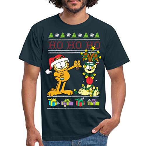 Spreadshirt Garfield Und Odie Hohoho Ugly Christmas Weihnachten Männer T-Shirt, M, Navy