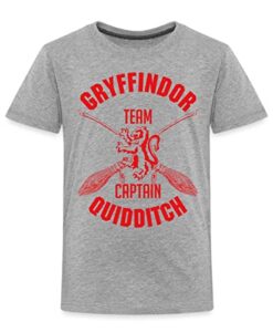 Spreadshirt Harry Potter Gryffindor Team Captain Quidditch Teenager Premium T-Shirt, 158-164, Grau meliert
