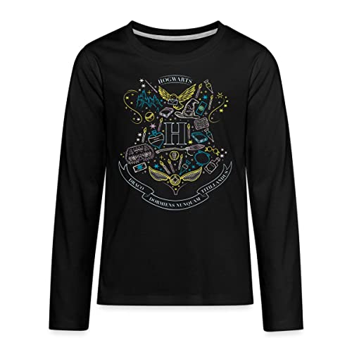 Spreadshirt Harry Potter Hogwarts Elemente Teenager Premium Langarmshirt, 146-152, Schwarz