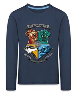 Spreadshirt Harry Potter Hogwarts Logo Tier Der Häuser Kinder Premium Langarmshirt, 134-140, Navy