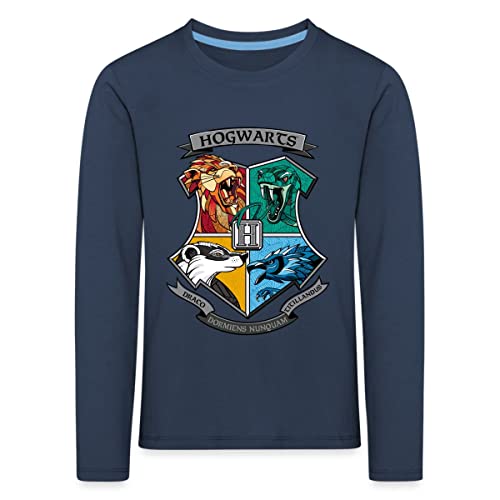 Spreadshirt Harry Potter Hogwarts Logo Tier Der Häuser Kinder Premium Langarmshirt, 134-140, Navy