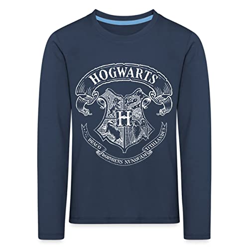 Spreadshirt Harry Potter Hogwarts Wappen Zeichnung Kinder Premium Langarmshirt, 134-140, Navy