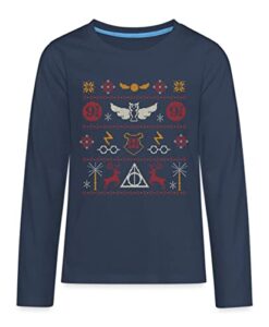 Spreadshirt Harry Potter Ugly Christmas Teenager Premium Langarmshirt, 158-164, Navy