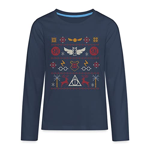Spreadshirt Harry Potter Ugly Christmas Teenager Premium Langarmshirt, 158-164, Navy