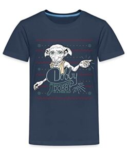 Spreadshirt Harry Potter X-Mas Dobby Weihnachtself Kinder Premium T-Shirt, 134-140, Navy