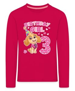Spreadshirt Paw Patrol 3 Jahre Lustig Geschenk Geburtstag Skye Kinder Premium Langarmshirt, 98-104, Dunkles Pink