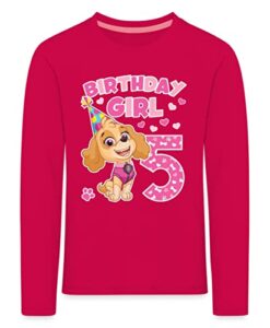 Spreadshirt Paw Patrol Geburtstag Party 5 Jahre Skye Geschenkidee Geschenk Kinder Premium Langarmshirt, 110-116, Dunkles Pink