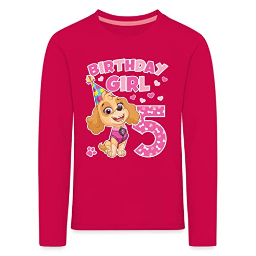 Spreadshirt Paw Patrol Geburtstag Party 5 Jahre Skye Geschenkidee Geschenk Kinder Premium Langarmshirt, 110-116, Dunkles Pink