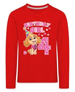 Spreadshirt Paw Patrol Geschenk 4 Jahre Alt Geburtstag Skye Kinder Premium Langarmshirt, 110-116, Rot
