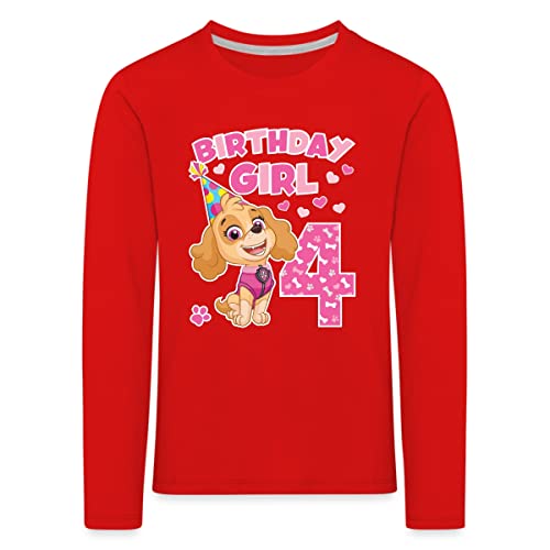 Spreadshirt Paw Patrol Geschenk 4 Jahre Alt Geburtstag Skye Kinder Premium Langarmshirt, 110-116, Rot