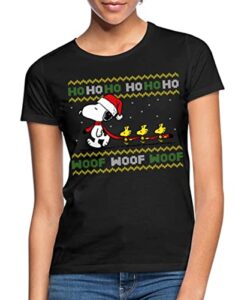Spreadshirt Peanuts Snoopy Hohoho Ugly Christmas Weihnachten Frauen T-Shirt, L, Schwarz