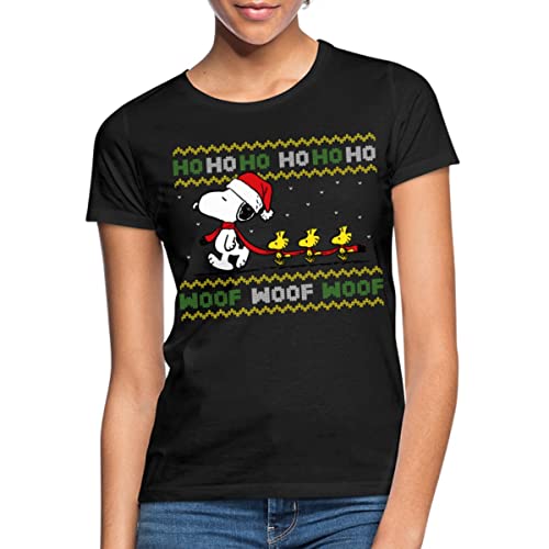 Spreadshirt Peanuts Snoopy Hohoho Ugly Christmas Weihnachten Frauen T-Shirt, L, Schwarz