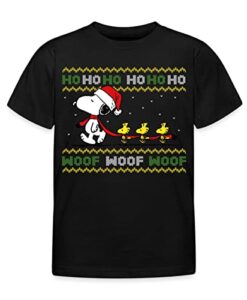 Spreadshirt Peanuts Snoopy Hohoho Ugly Christmas Weihnachten Kinder T-Shirt, 110-116, Schwarz