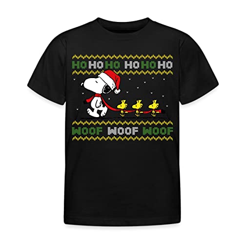 Spreadshirt Peanuts Snoopy Hohoho Ugly Christmas Weihnachten Kinder T-Shirt, 110-116, Schwarz