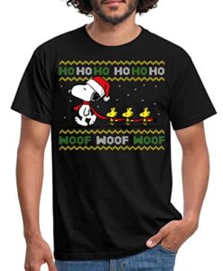 Spreadshirt Peanuts Snoopy Hohoho Ugly Christmas Weihnachten Männer T-Shirt, L, Schwarz