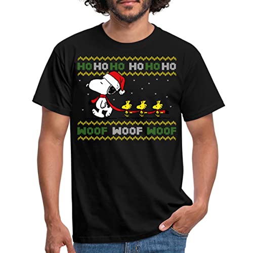 Spreadshirt Peanuts Snoopy Hohoho Ugly Christmas Weihnachten Männer T-Shirt, L, Schwarz