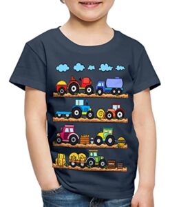 Spreadshirt Traktor Trecker Bauernhof Bagger Geschenk für Kinder Landmaschinen Kinder Premium T-Shirt, 110-116, Navy