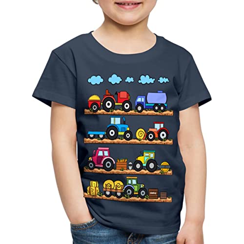 Spreadshirt Traktor Trecker Bauernhof Bagger Geschenk für Kinder Landmaschinen Kinder Premium T-Shirt, 110-116, Navy