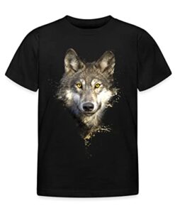 Spreadshirt Wolf Motiv Einsamer Wolf Husky Outdoor Geschenk Kinder T-Shirt, 98-104, Schwarz