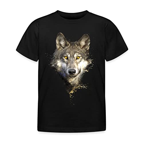 Spreadshirt Wolf Motiv Einsamer Wolf Husky Outdoor Geschenk Kinder T-Shirt, 98-104, Schwarz